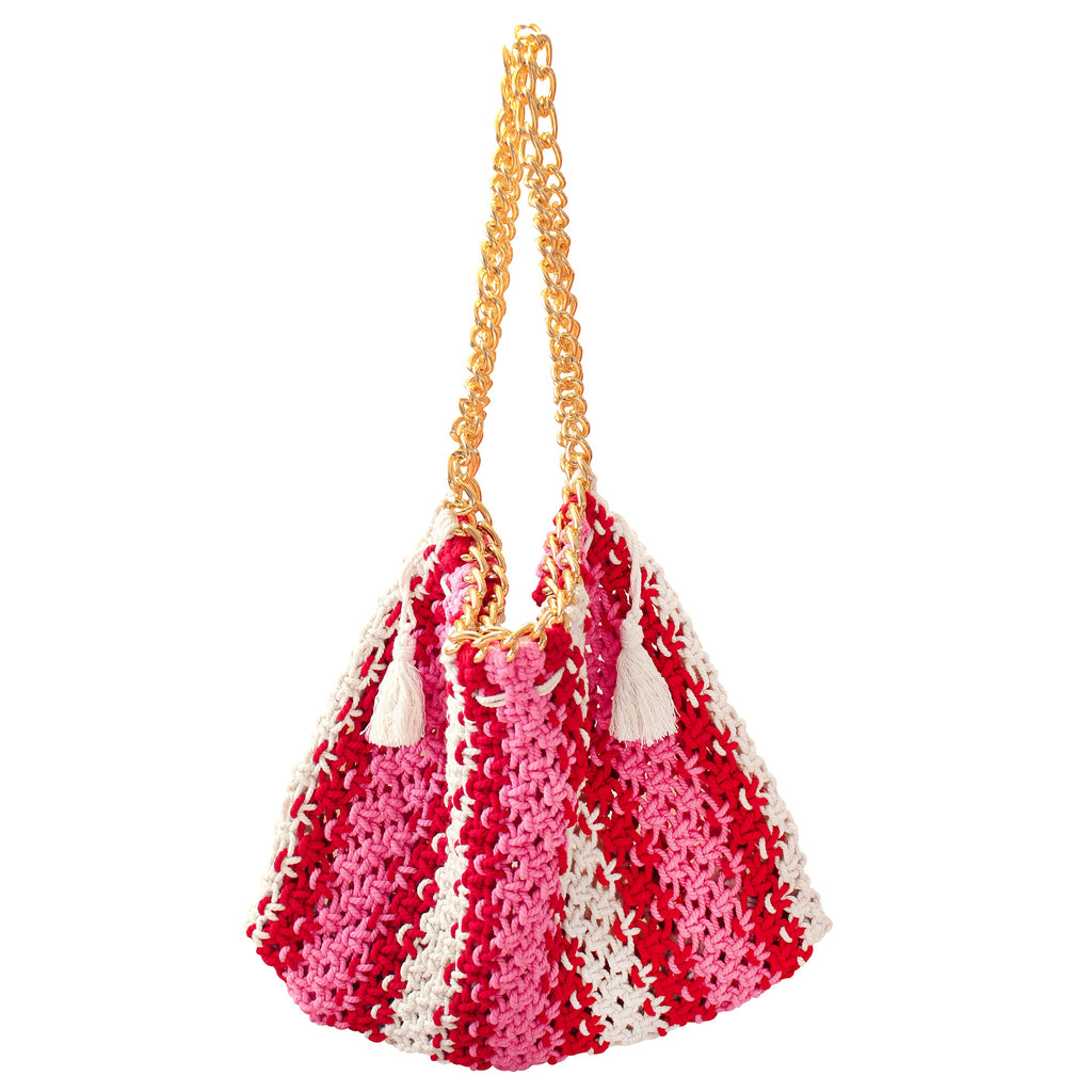 COLETTE Macrame Beach Bag - Pink & Red