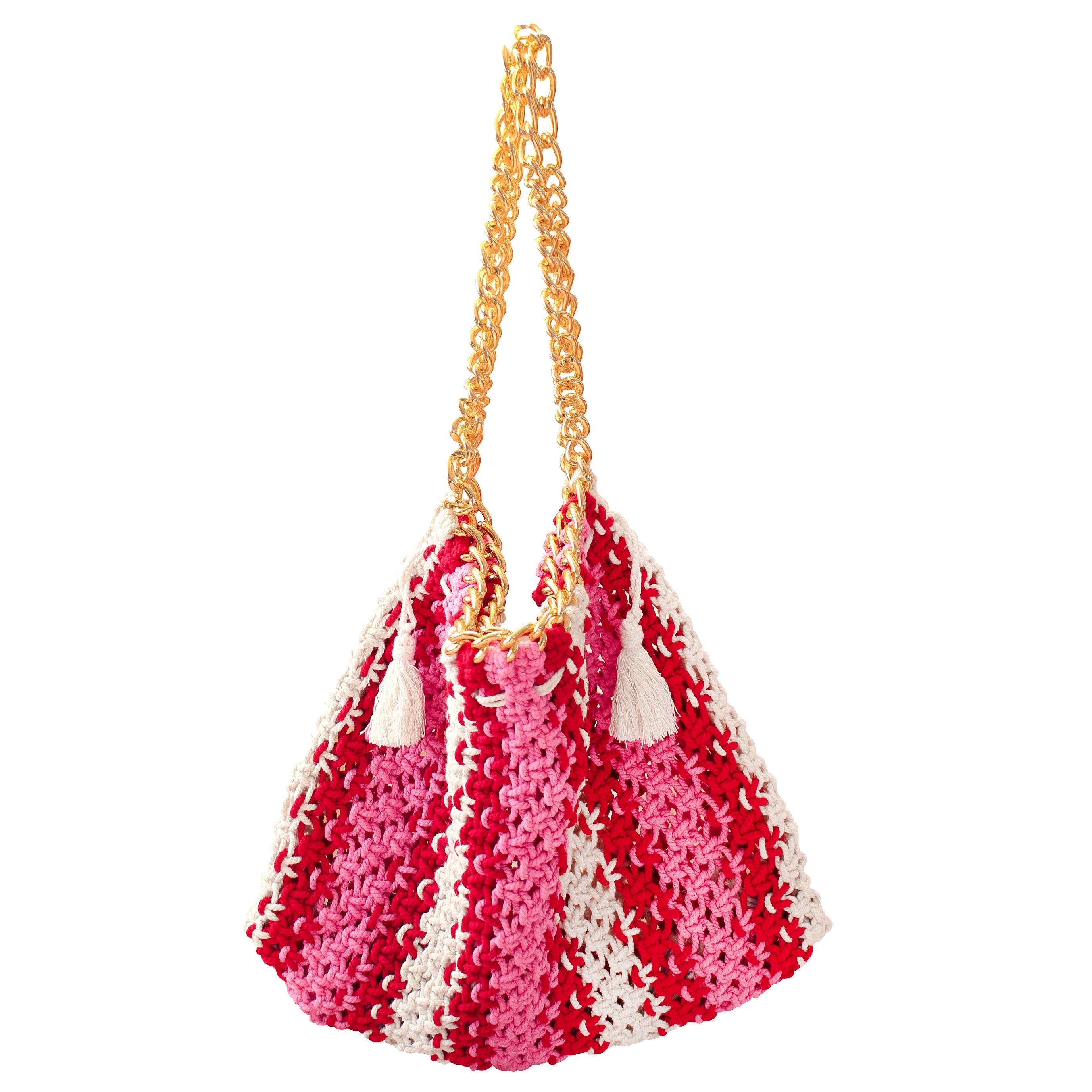 COLETTE Macrame Beach Bag - Pink & Red