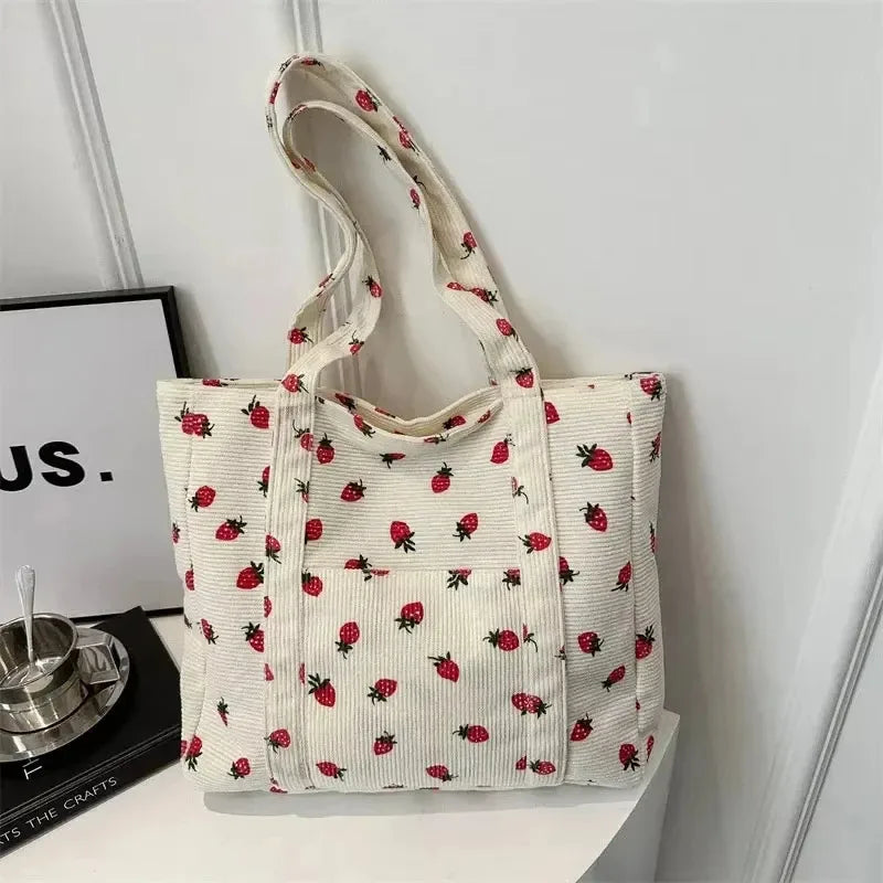 Strawberry Corduroy Beach Tote
