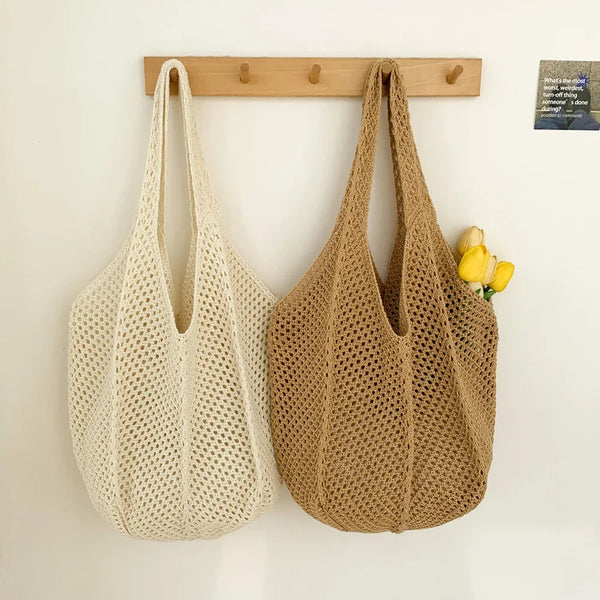 Aria Mesh Tote - Crochet Knit Beach Bag with Hollow Out Design