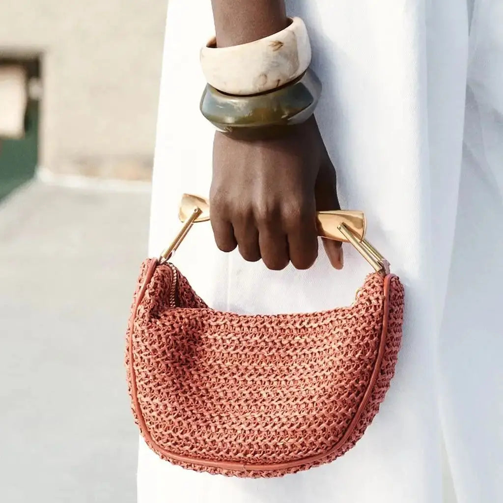 Celeste Half-Moon Crossbody - Woven Straw Beach Bag