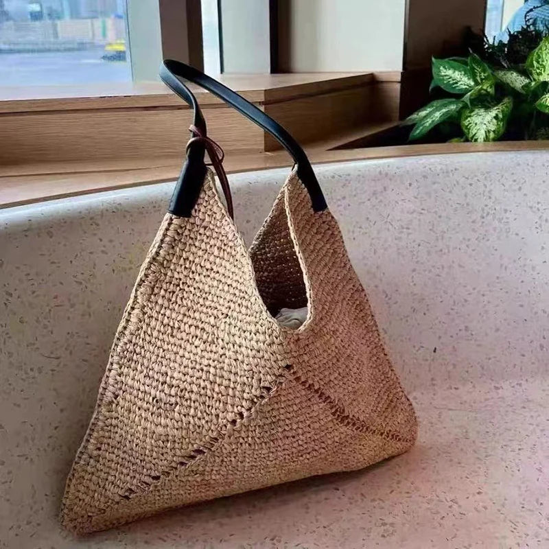 Triangle Straw Shoulder Bag