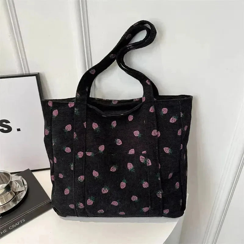 Strawberry Corduroy Beach Tote