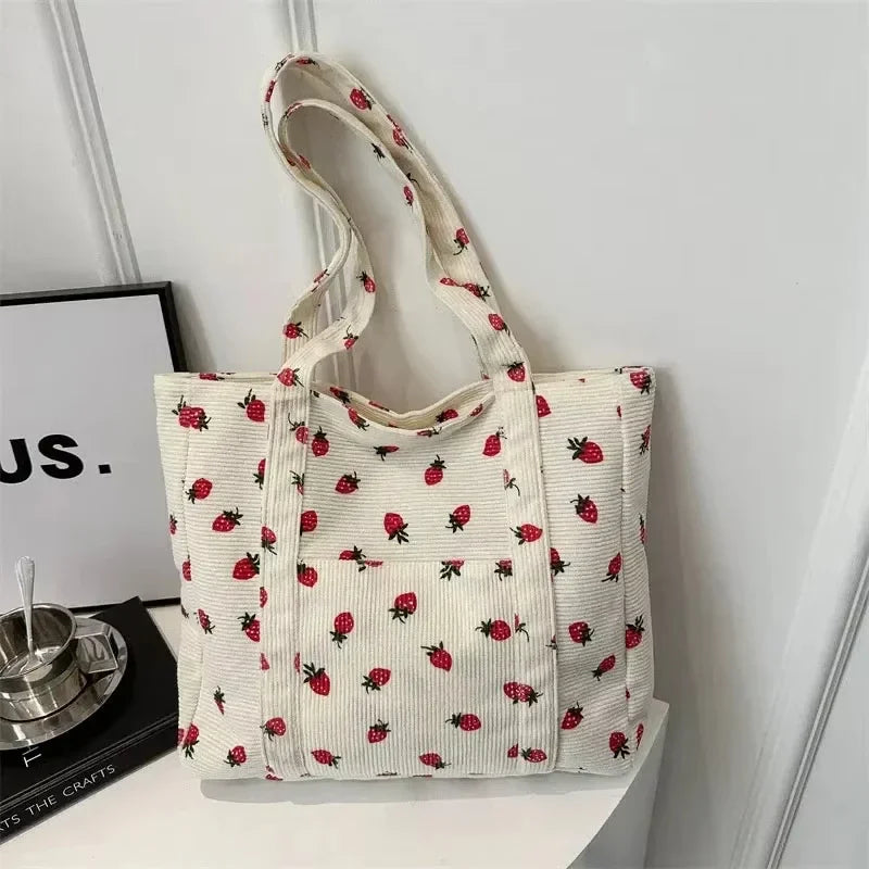 Strawberry Corduroy Beach Tote