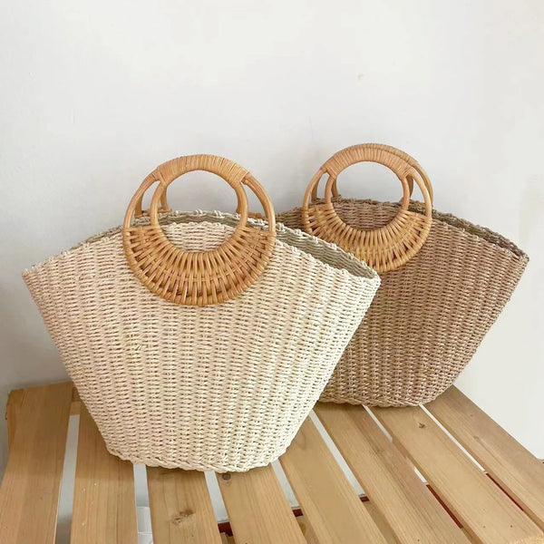 Handmade Bohemian Woven Straw Beach Bag