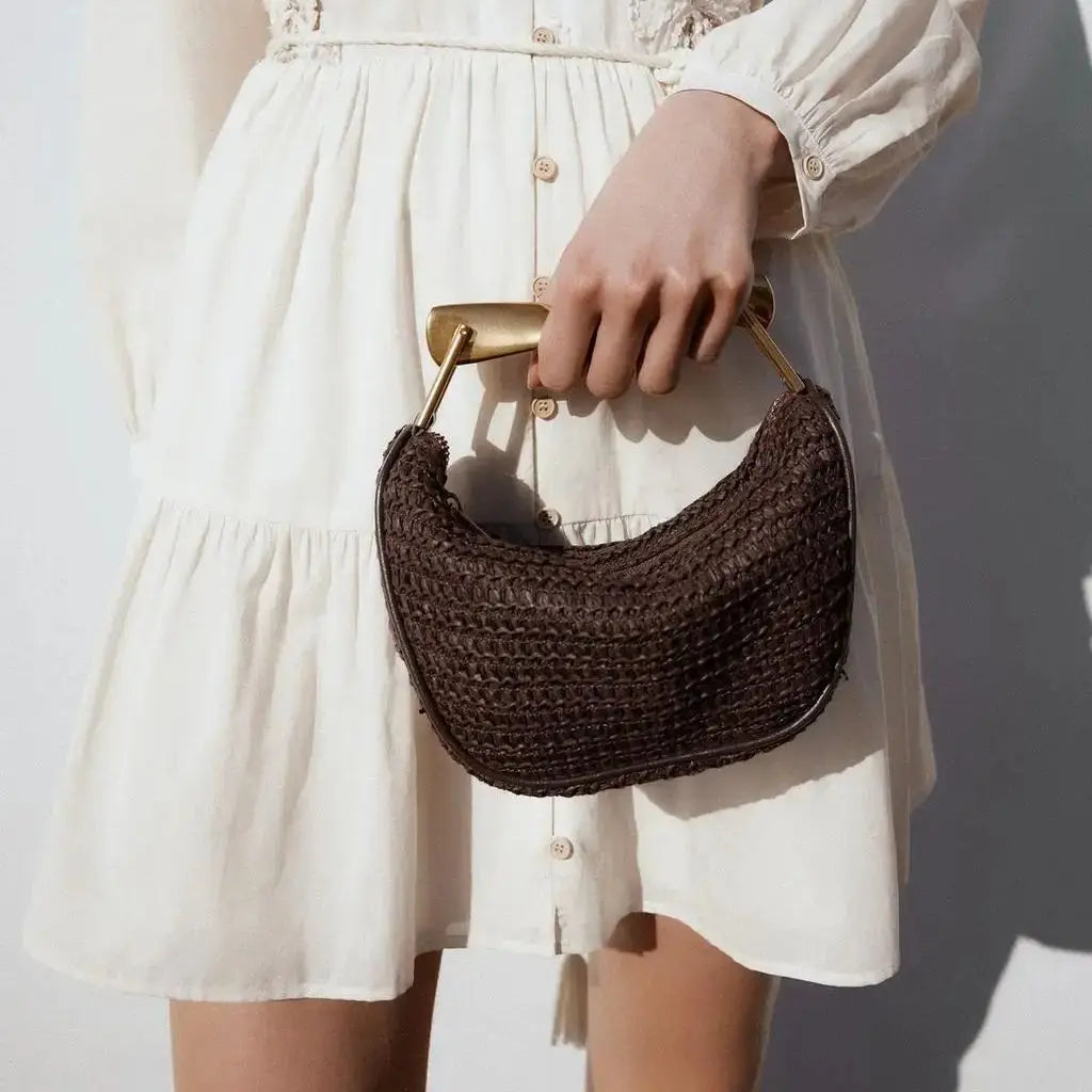 Celeste Half-Moon Crossbody Woven Straw Beach Bag