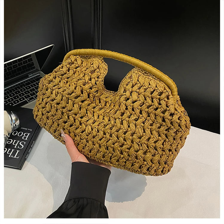 Polly Woven Straw Beach Tote Bag