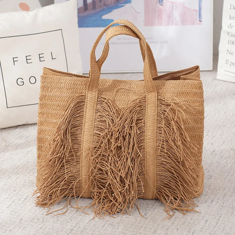 Large Capacity Handmade Straw Tote Bag