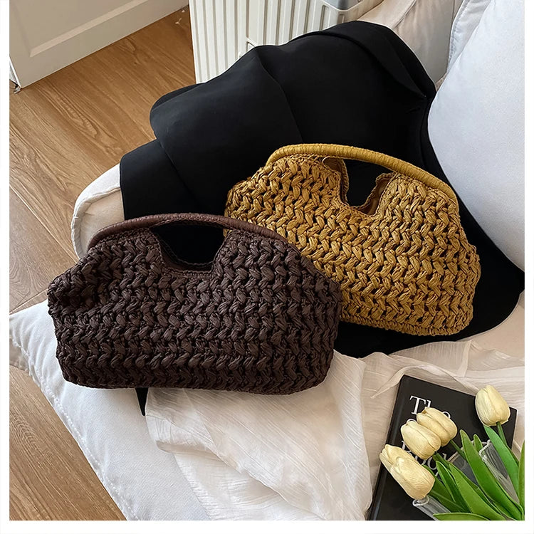 Polly Woven Straw Beach Tote Bag