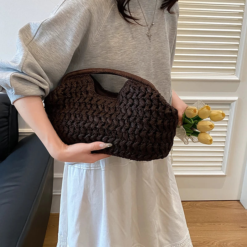 Polly Woven Straw Beach Tote Bag