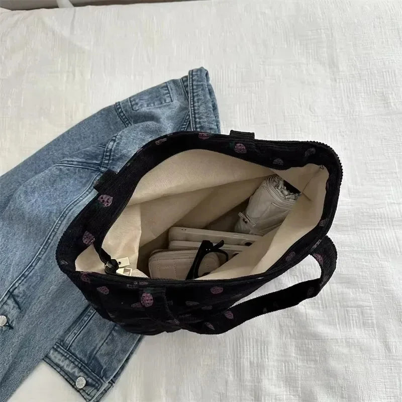 Strawberry Corduroy Beach Tote