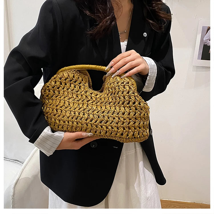 Polly Woven Straw Beach Tote Bag