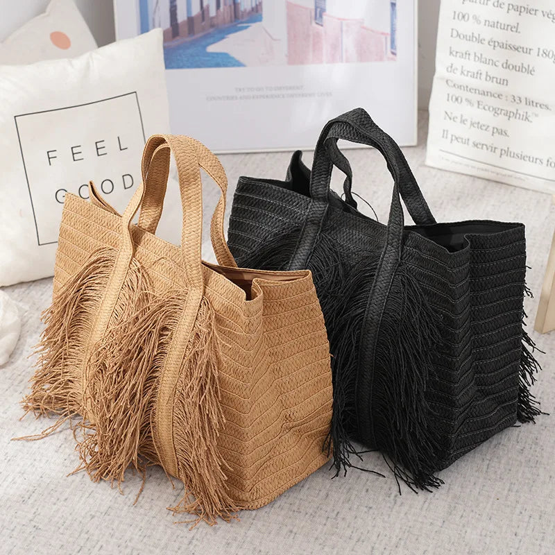 Large Capacity Handmade Straw Tote Bag