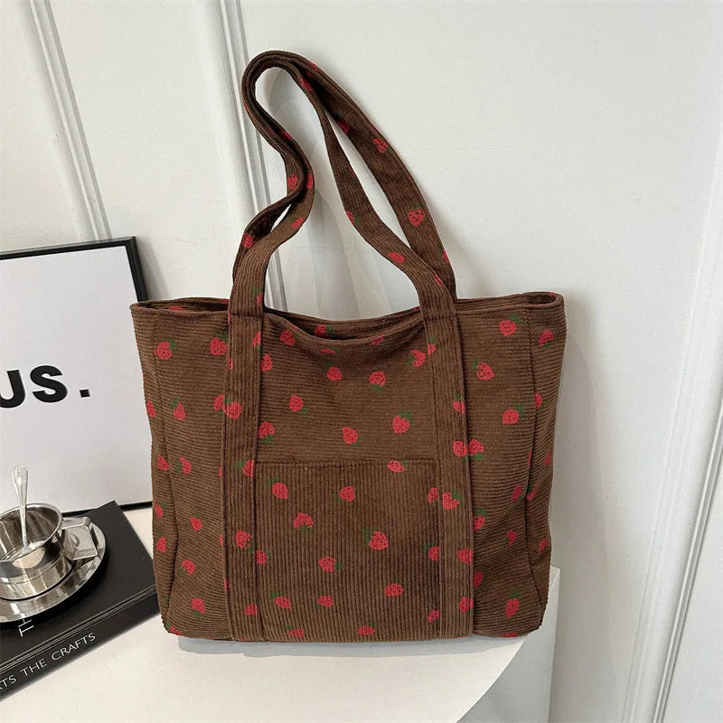 Strawberry Corduroy Beach Tote