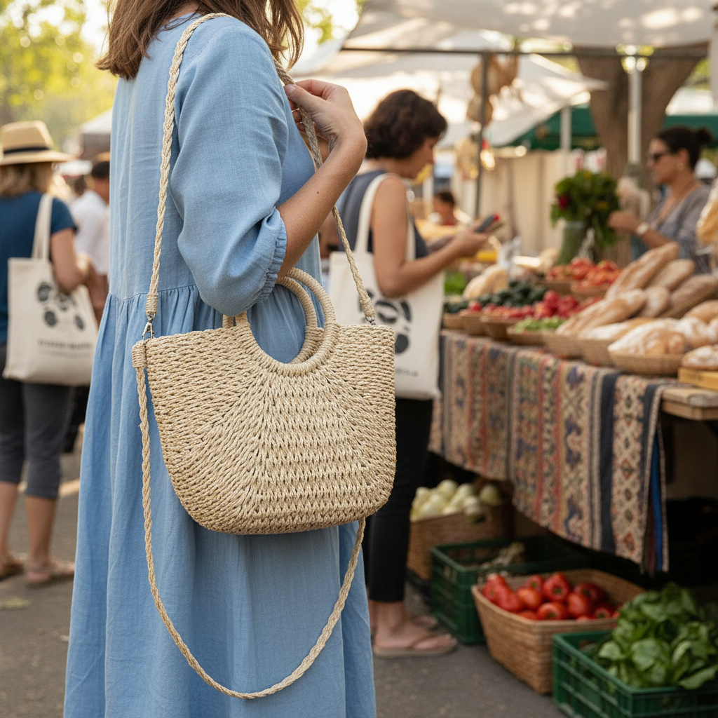Beige Nomad Bucket Tote - Farmers Market