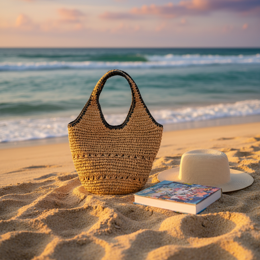 Khaki Bohème Seaside Tote - Beach Scene
