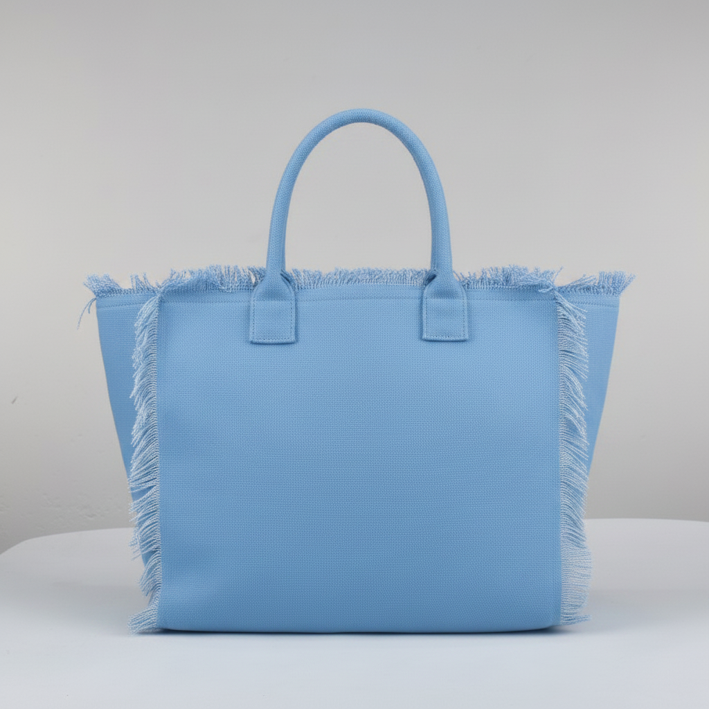 Light Blue Canvas Tote – Clean Braided Handles