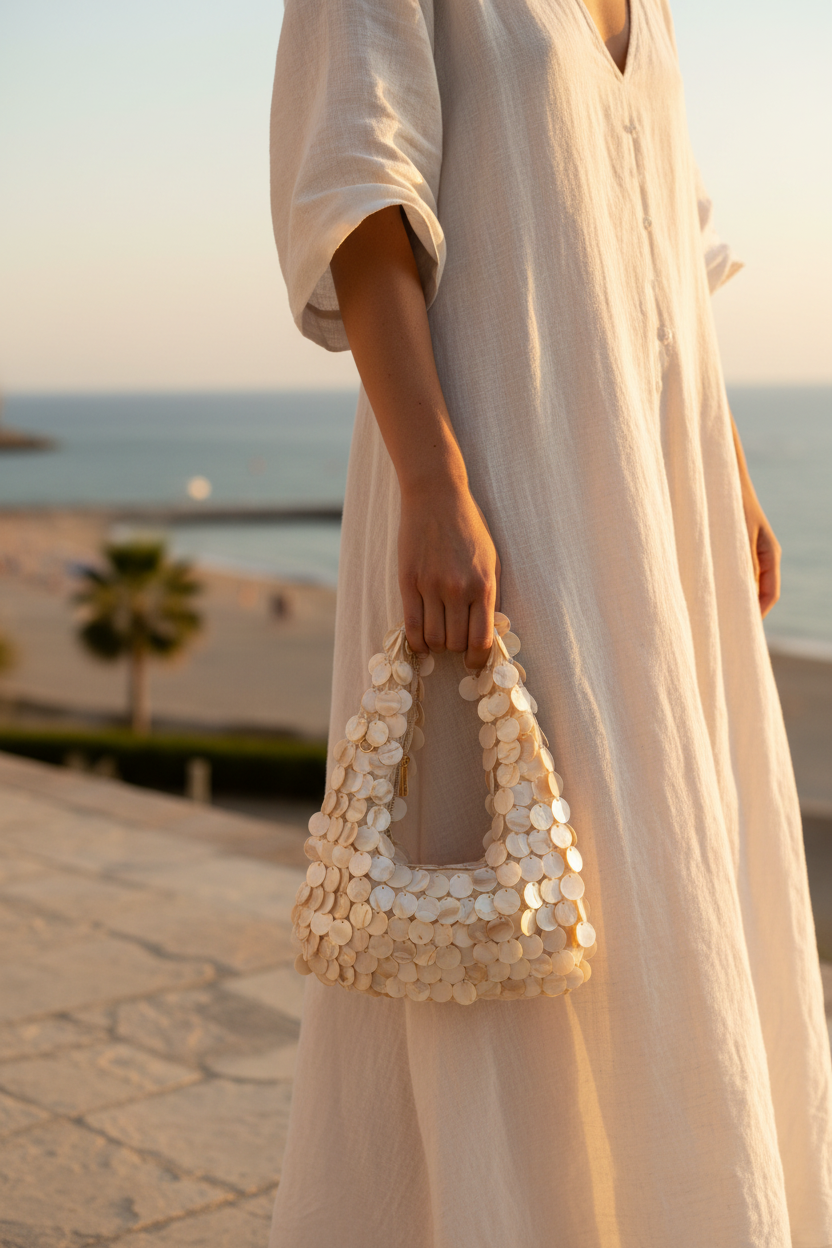 Riviera Shell Woven Bag — Realistic Lifestyle
